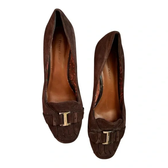 Vintage Etienne Aigner brown suede block heel pumps loafers - Picture 3 of 9